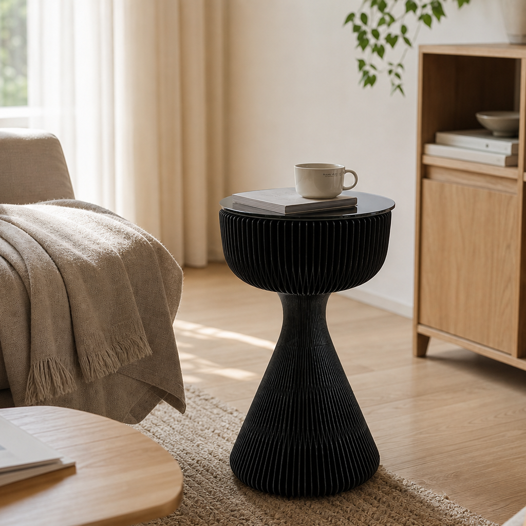 Folded Honeycomb Paper Side Table for compact storage and shipping