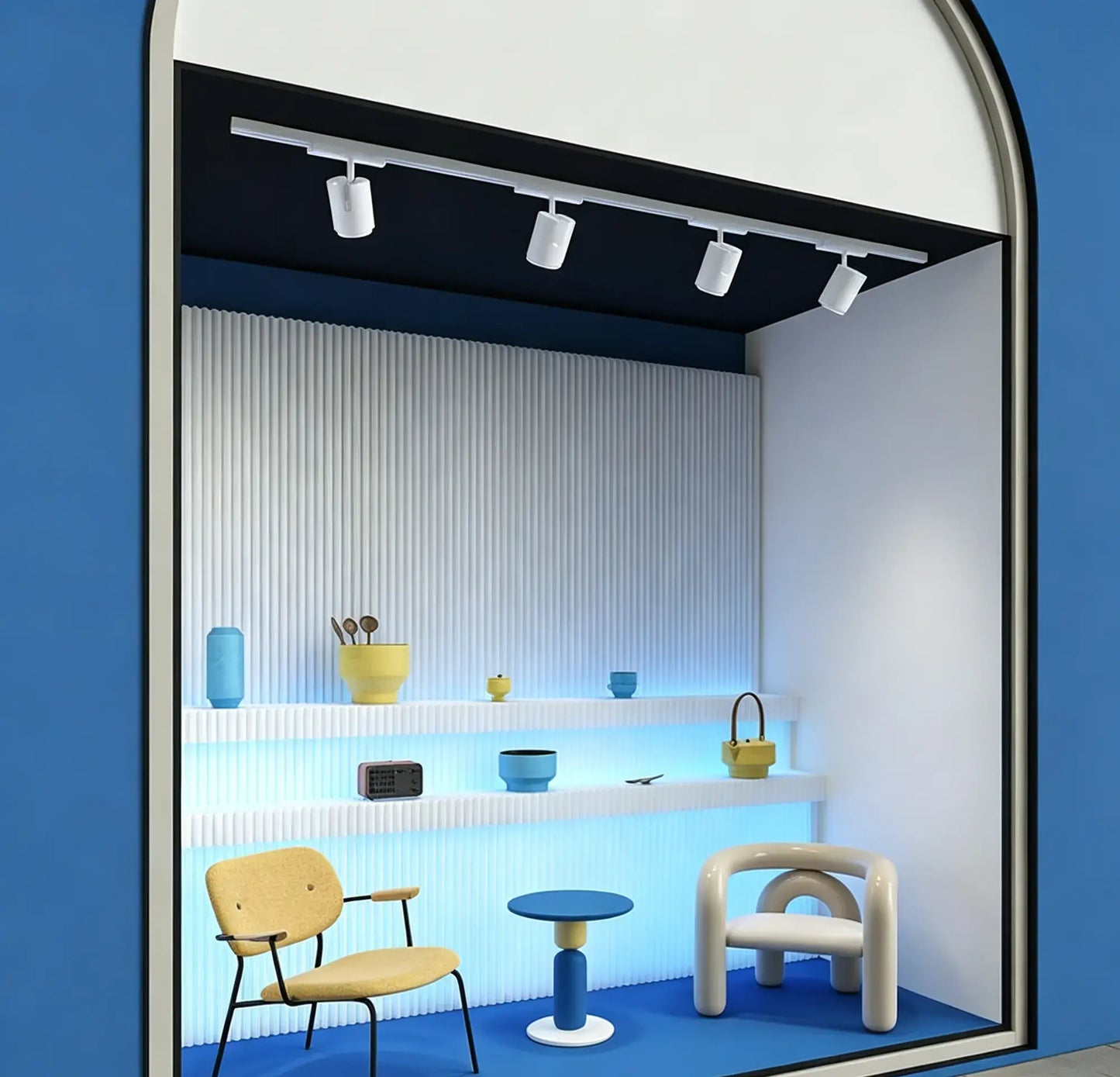Custom Printed Paper Screen with Display Shelves, Photo Backdrop Wall