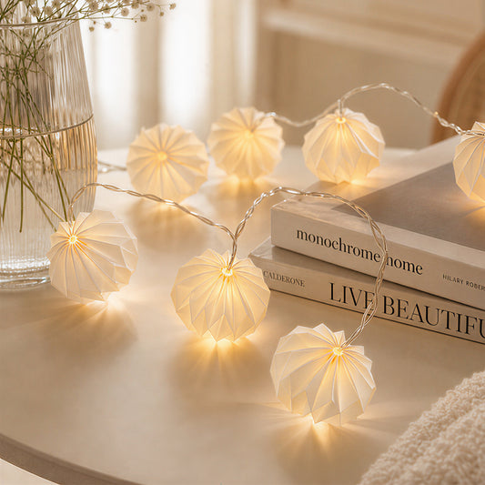 White Origami Flower Paper String Lights showing its structure