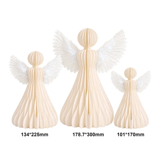 White Honeycomb Paper Angel Christmas Table Decoration Set