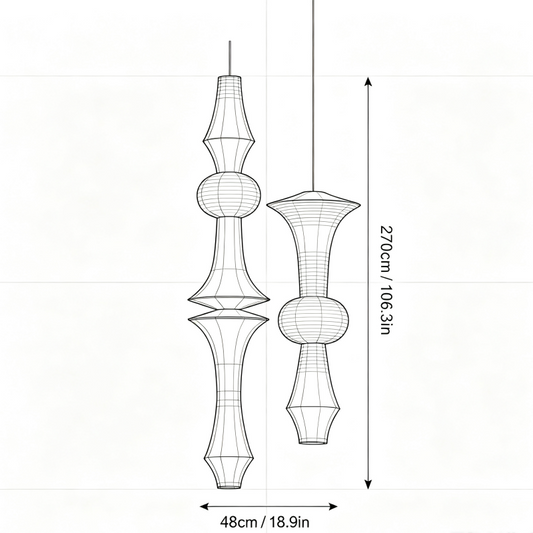 Sculptural Layered Rice Paper Pendant Lamp showing its structure