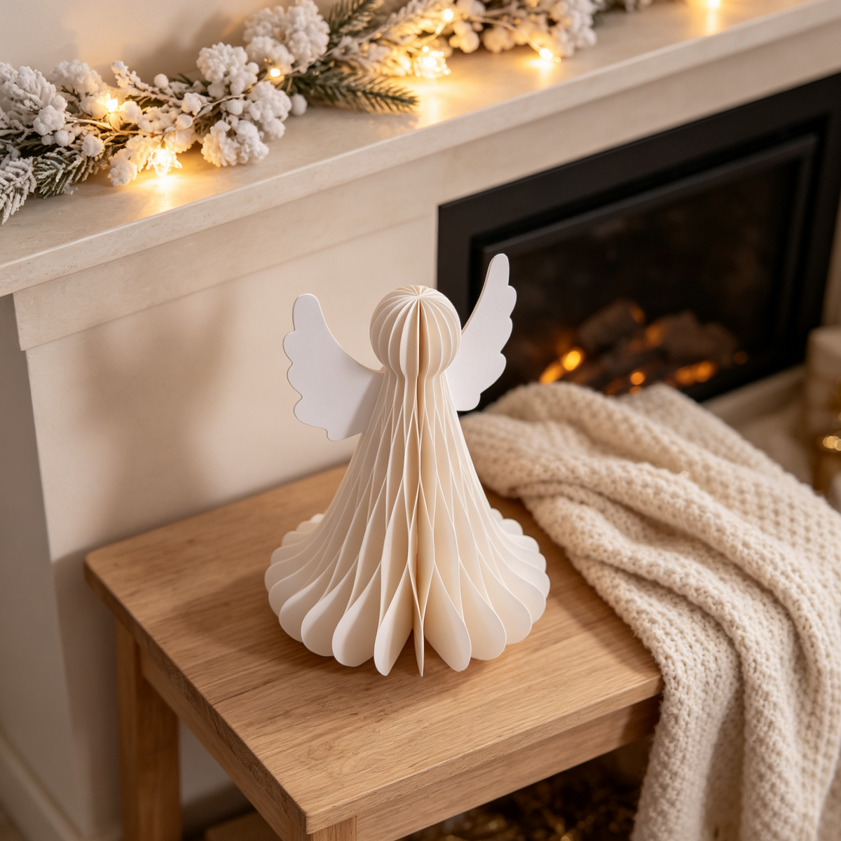 Folded Honeycomb Paper Angel Christmas Tabletop Decoration for compact storage and shipping