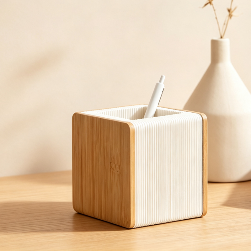 Folded Honeycomb Paper Pencil Holder for compact storage and shipping
