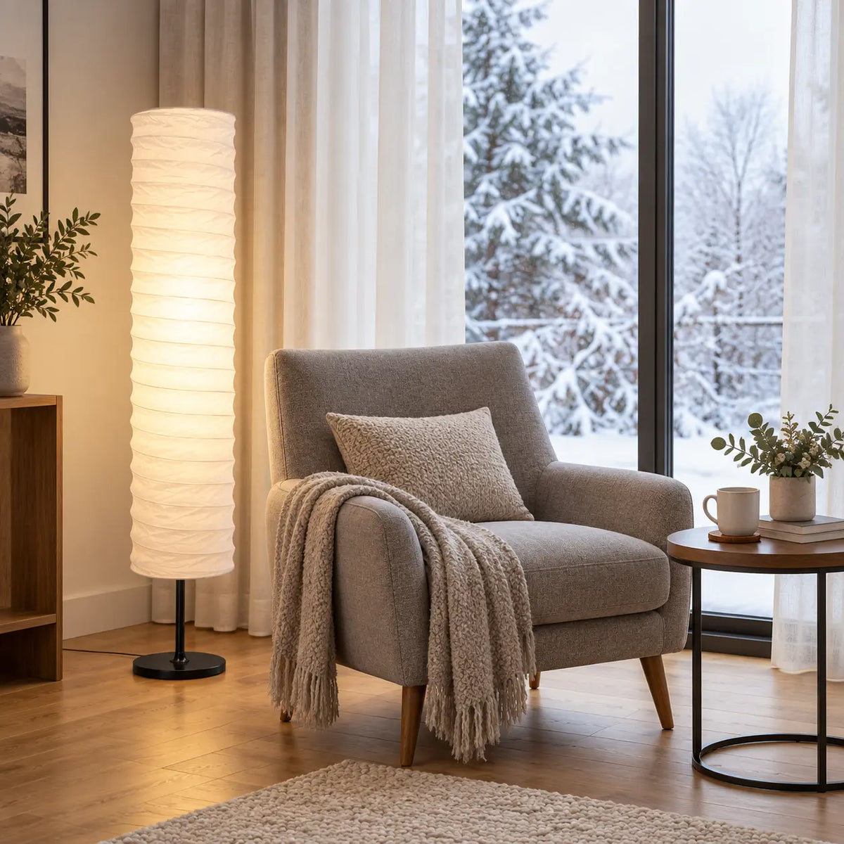 Cylindrical Rice Paper Floor Lamp