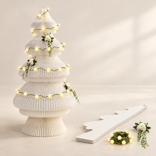 Commercial Foldable Paper Christmas Tree Display showing its structure