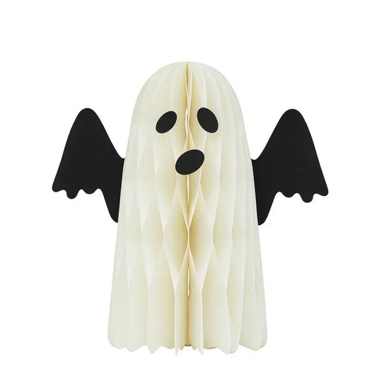 3D Honeycomb Paper Ghost Decorations showing its structure and design details
