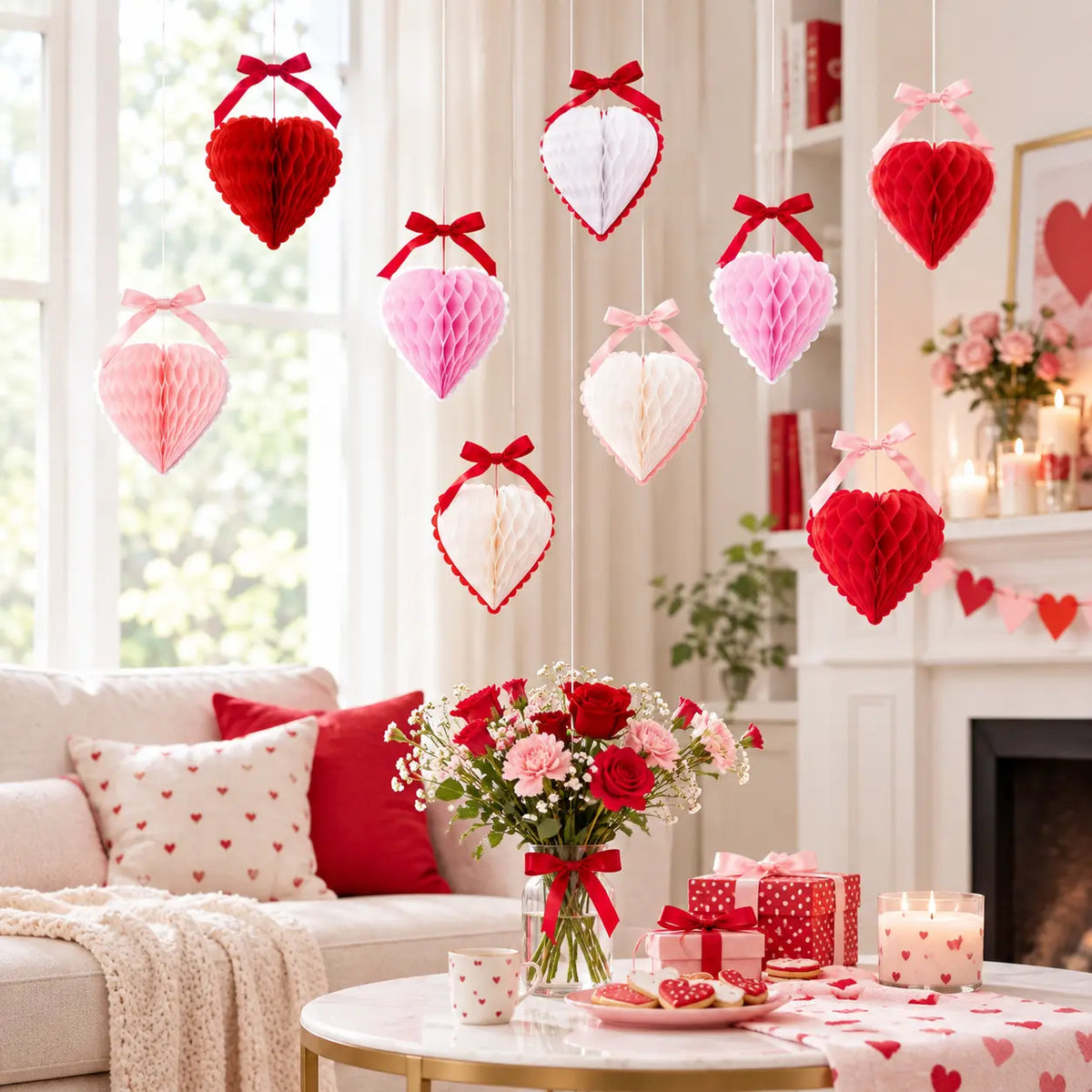 3D Paper Honeycomb Heart Decorations