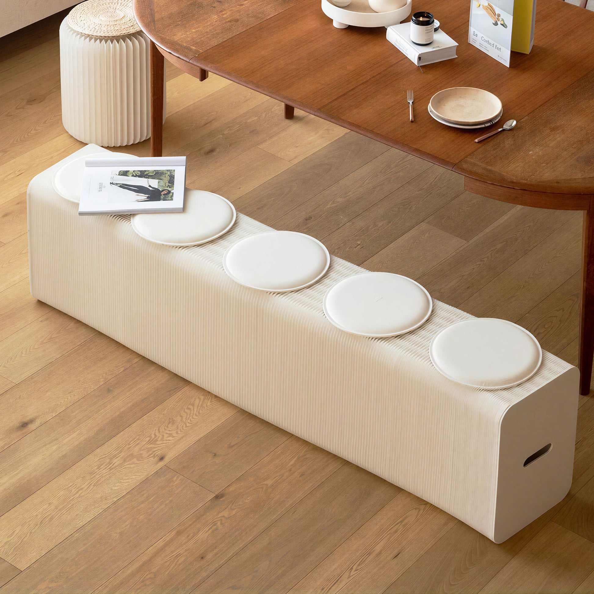 Honeycomb Paper Bench on a white background, shown from the front