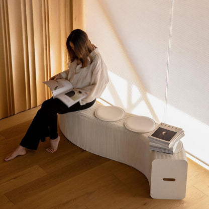 Folded Honeycomb Paper Bench for compact storage and shipping