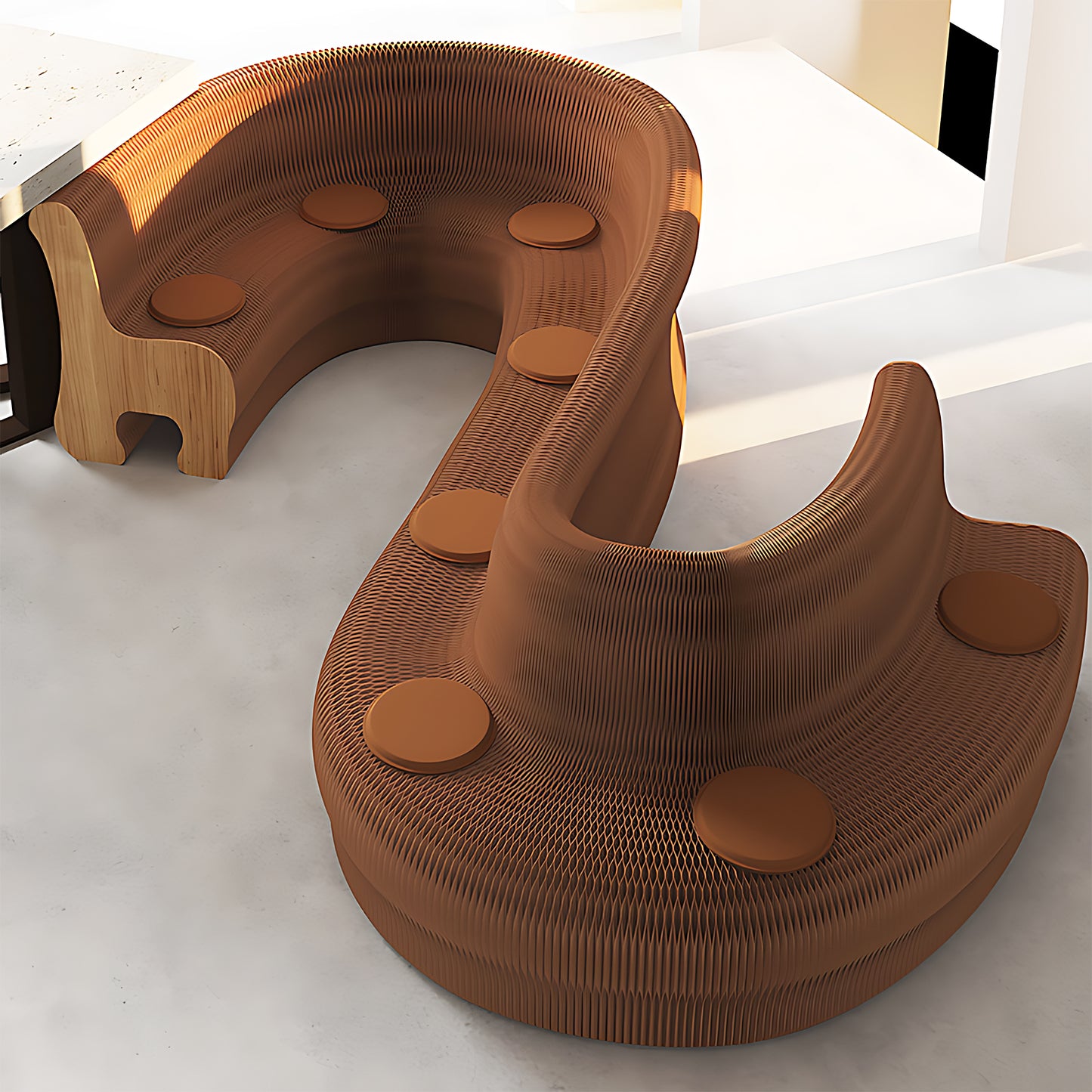 Modular Honeycomb Paper Bench showing its structure and design details
