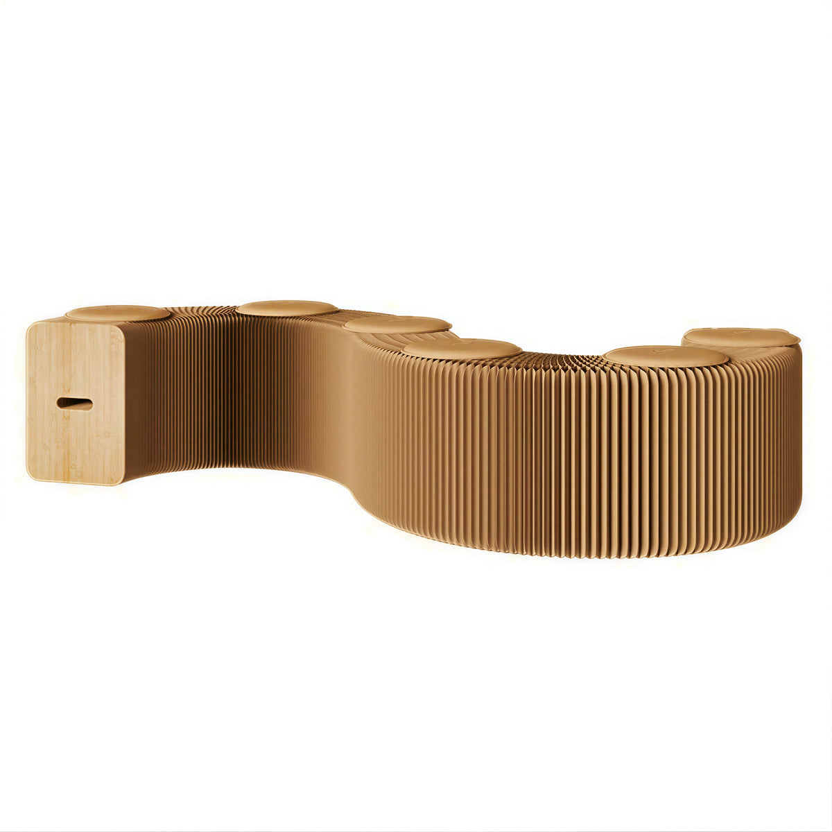 Folded Modular Honeycomb Paper Bench for compact storage and shipping