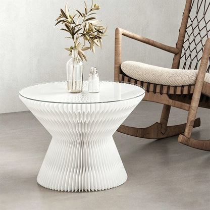 Honeycomb Paper Side Table in a modern living room setting with natural light