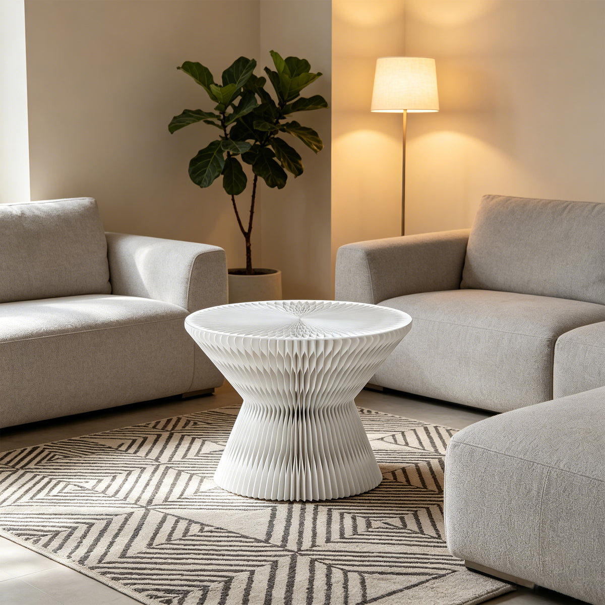 Honeycomb Paper Side Table in a retail or exhibition setting