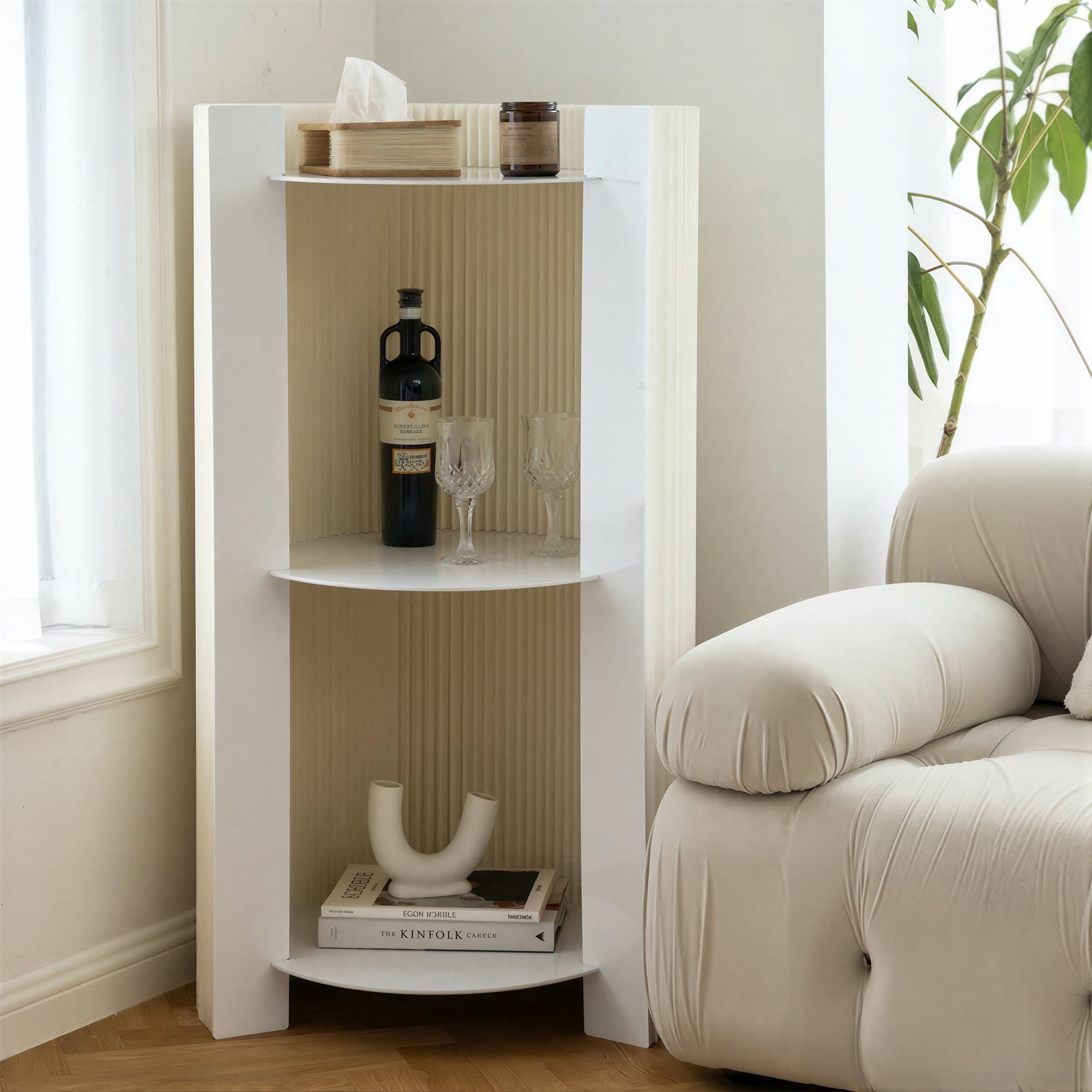 OEM ODM and private label support – white paper display shelf in modern interior with product styling