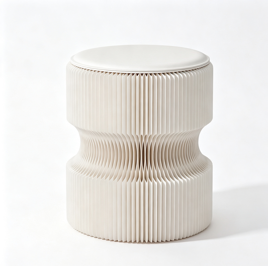 White accordion paper stool on a neutral background