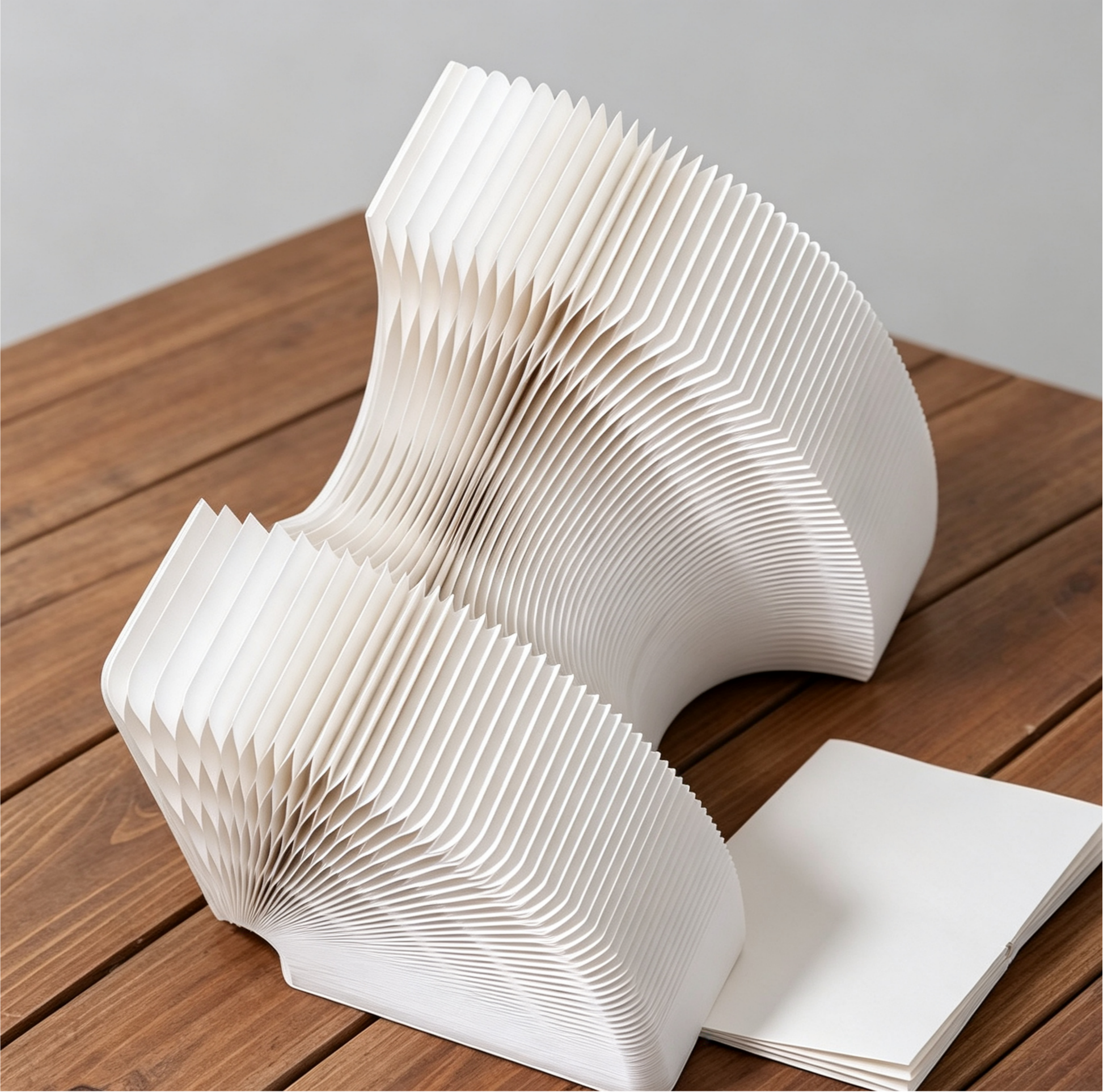 Foldable paper stool showing its flexible accordion structure