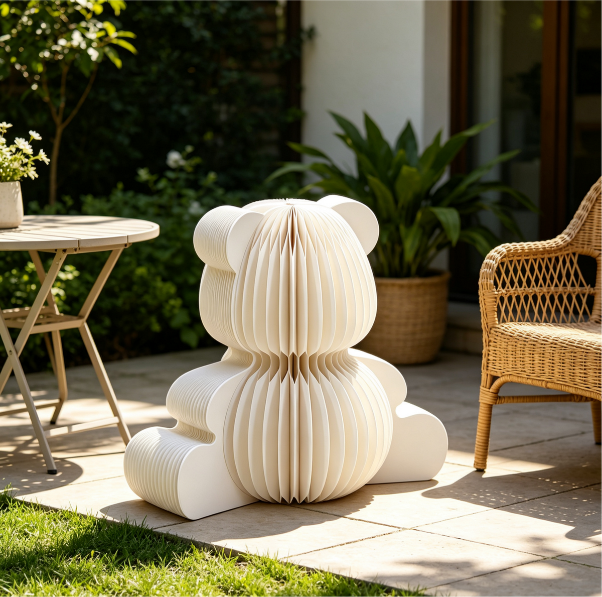 Pink bear paper stool for a children’s interior