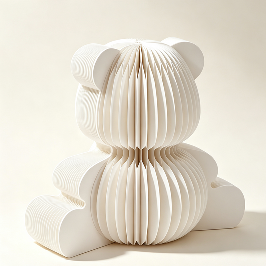 White bear-shaped foldable accordion paper stool