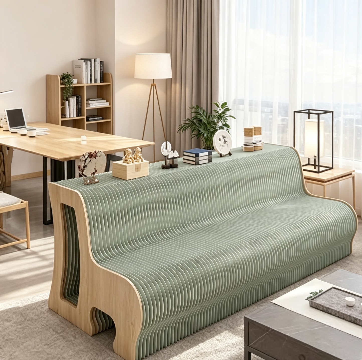 Honeycomb Paper Bench with Backrest showing its structure and design details