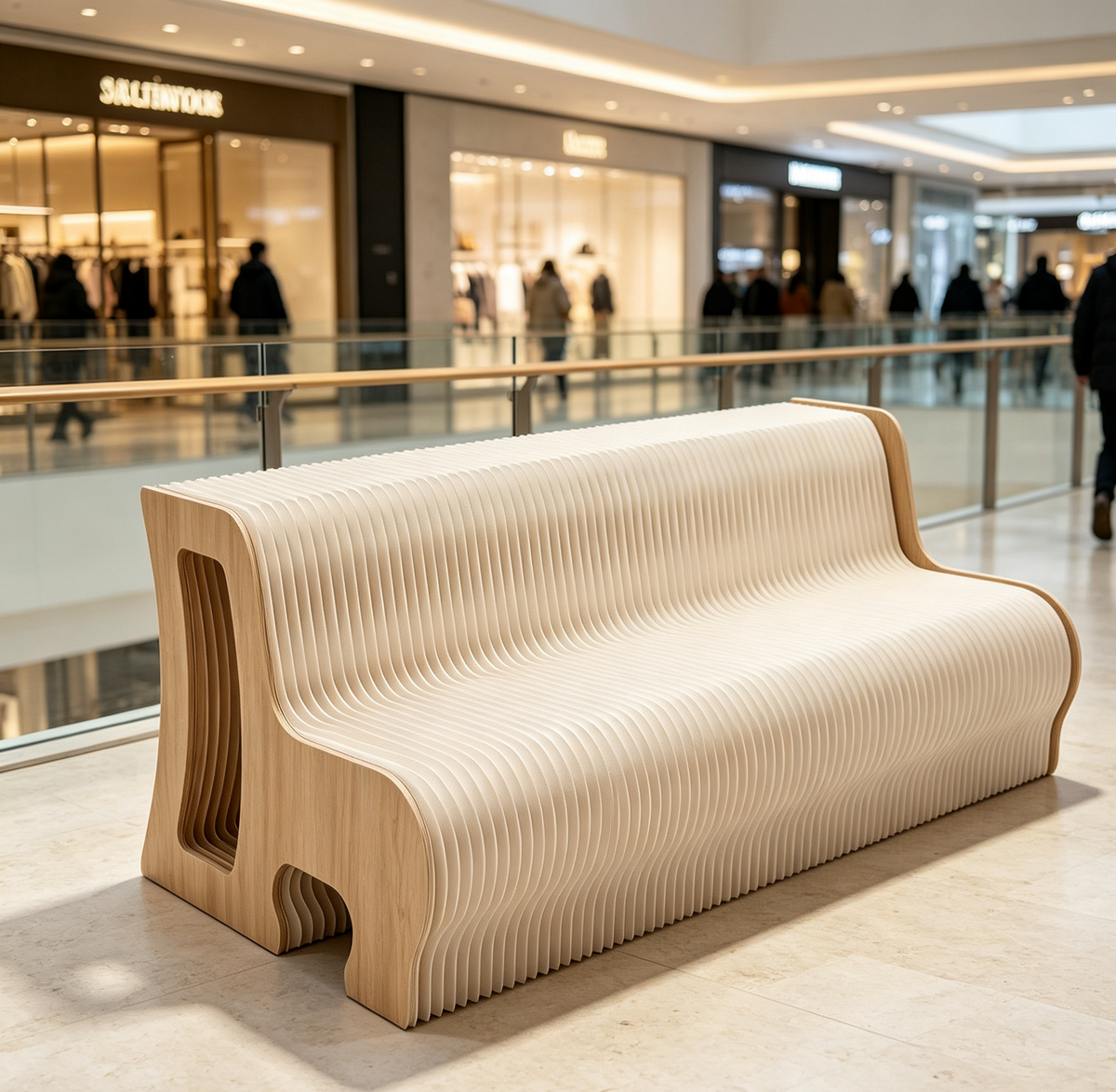Folded Honeycomb Paper Bench with Backrest for compact storage and shipping
