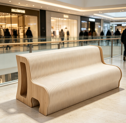 Folded Honeycomb Paper Bench with Backrest for compact storage and shipping