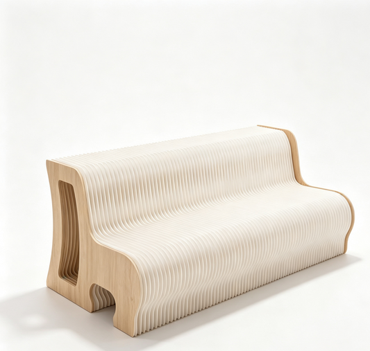Honeycomb Paper Bench with Backrest on a white background, shown from the front