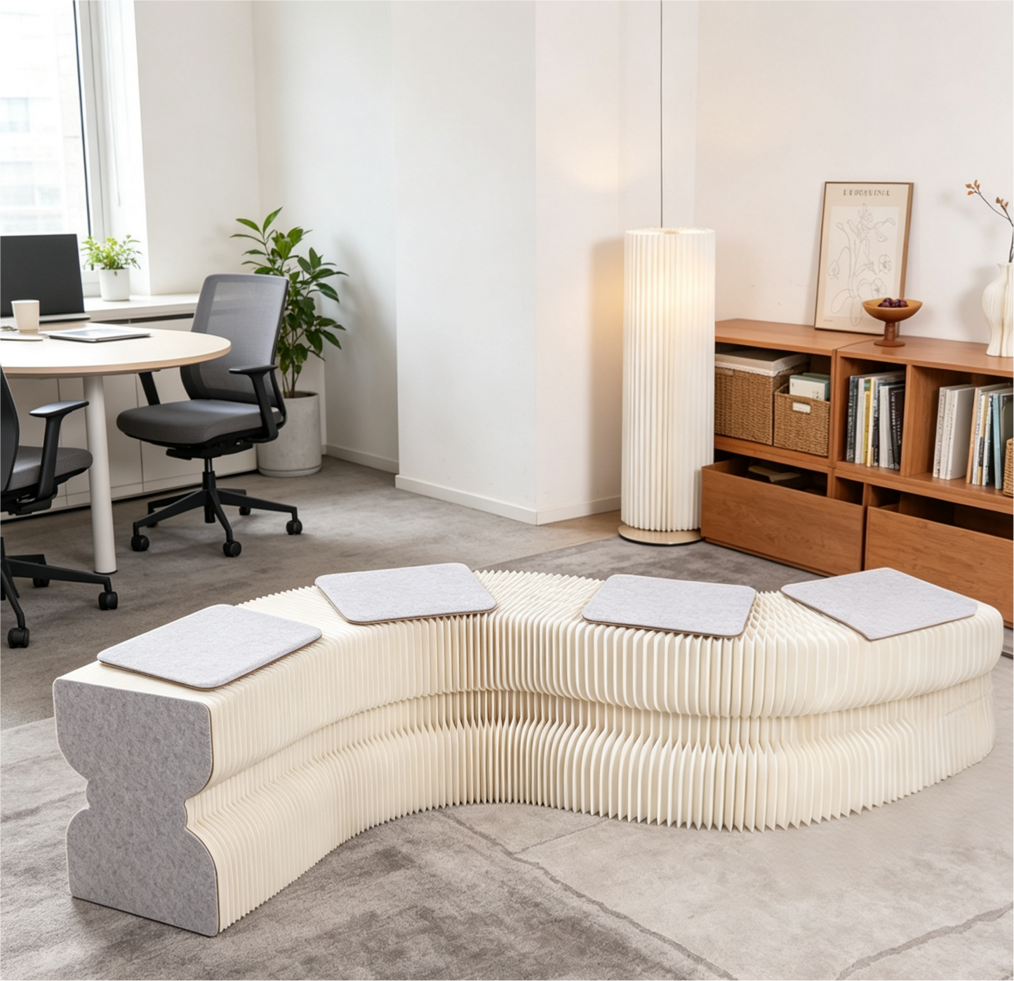 Curved Honeycomb Paper Sofa on a white background, shown from the front
