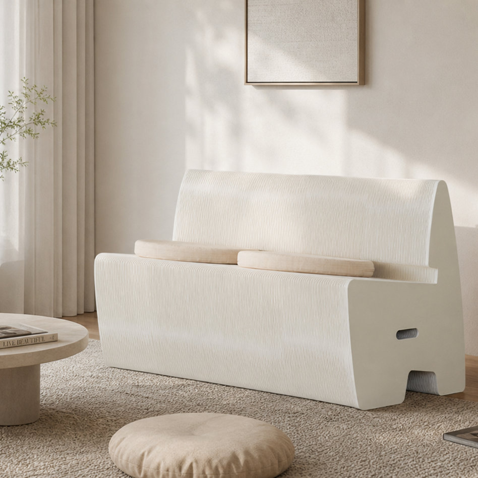 Curved Paper Bench with Backrest showing its structure and design details