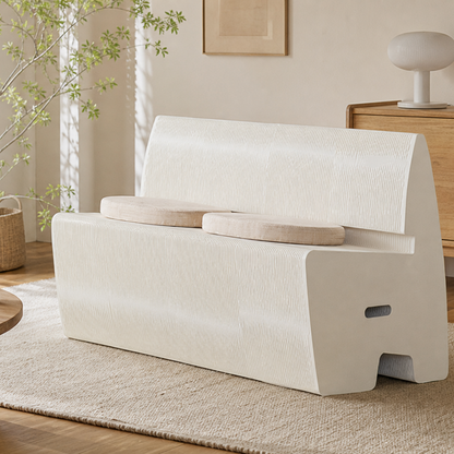 Folded Curved Paper Bench with Backrest for compact storage and shipping