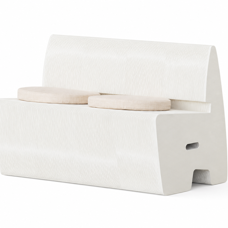 Curved Paper Bench with Backrest on a white background, shown from the front