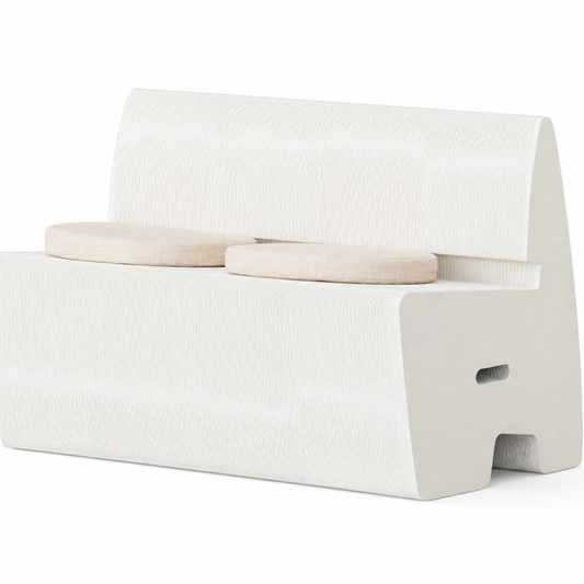 Curved Paper Bench with Backrest on a white background, shown from the front
