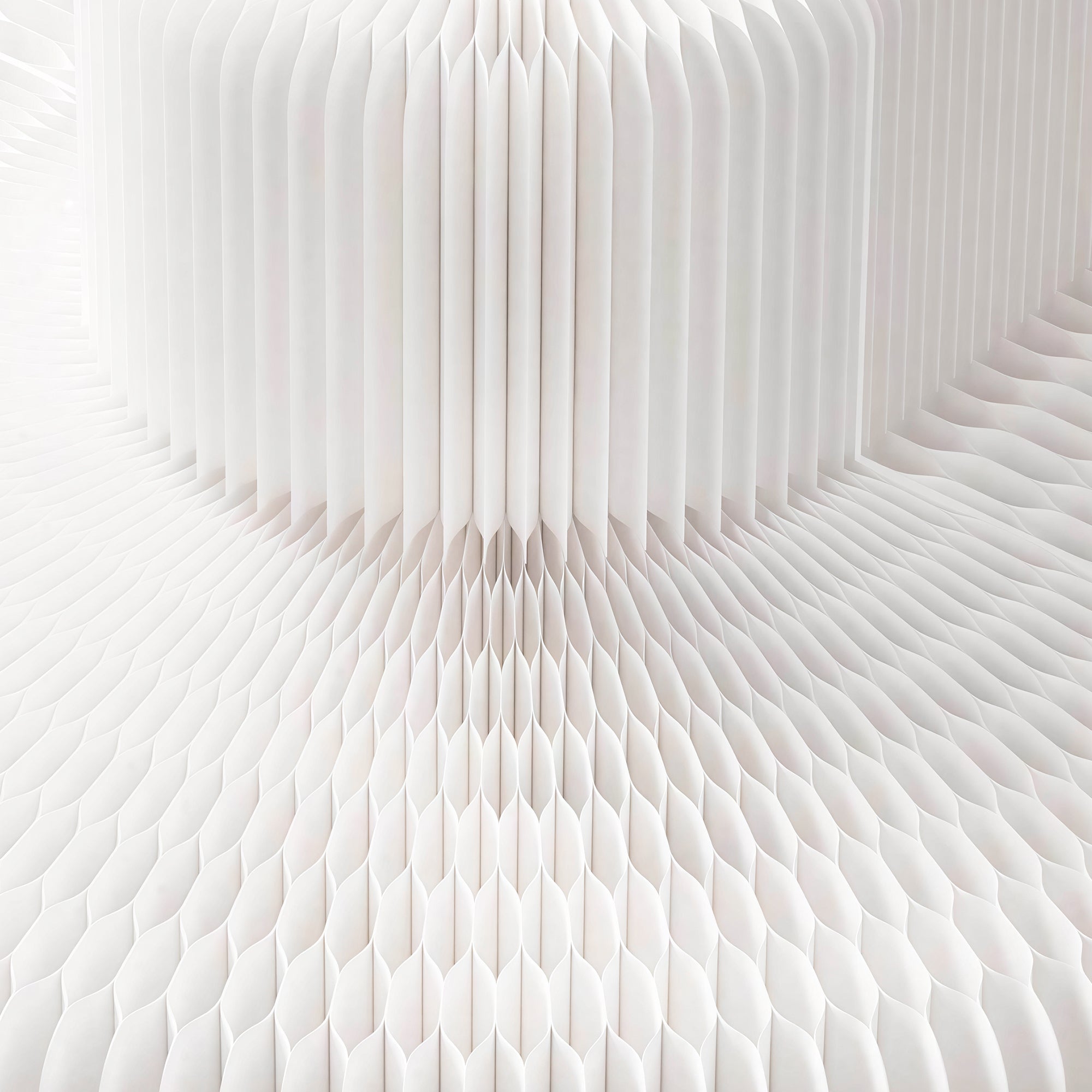 Multi-component campaign sourcing – detailed white honeycomb paper display structure close-up
