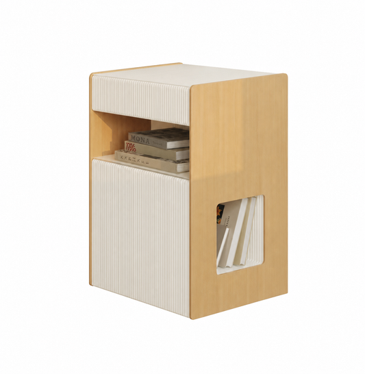 Paper Side Table with Wooden Frame on a white background, shown from the front
