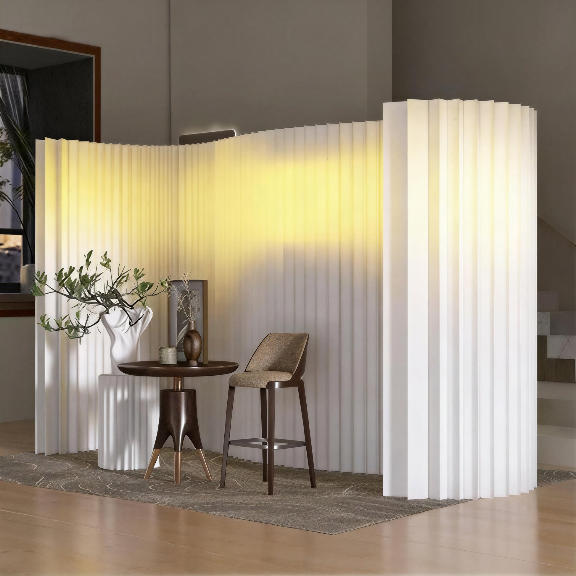 Foldable Paper Room Divider in a modern living room setting with natural light