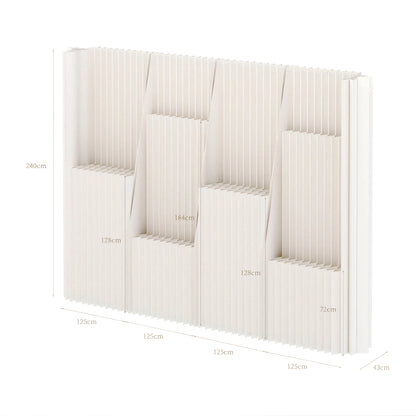 Folded Modular Paper Room Divider with Display Shelves for compact storage and shipping