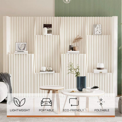 Modular Paper Room Divider with Display Shelves in a retail or exhibition setting