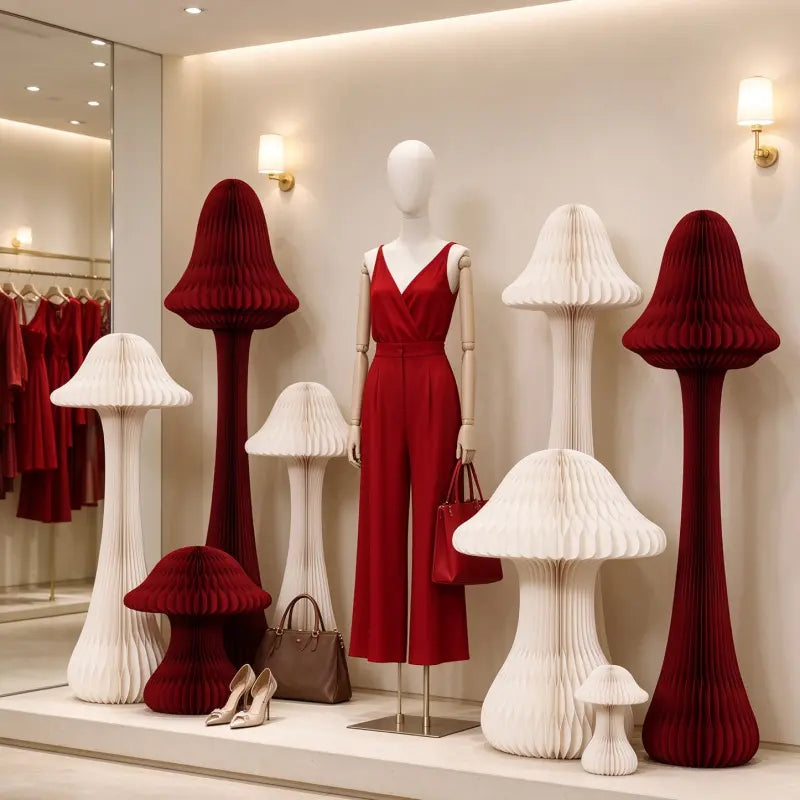 Foldable Paper Mushroom Decoration Set for Retail Displays