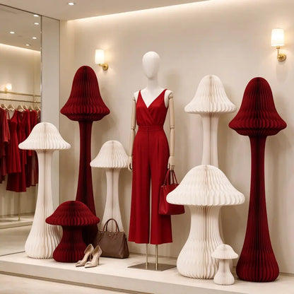 Foldable Paper Mushroom Decoration Set for Retail Displays