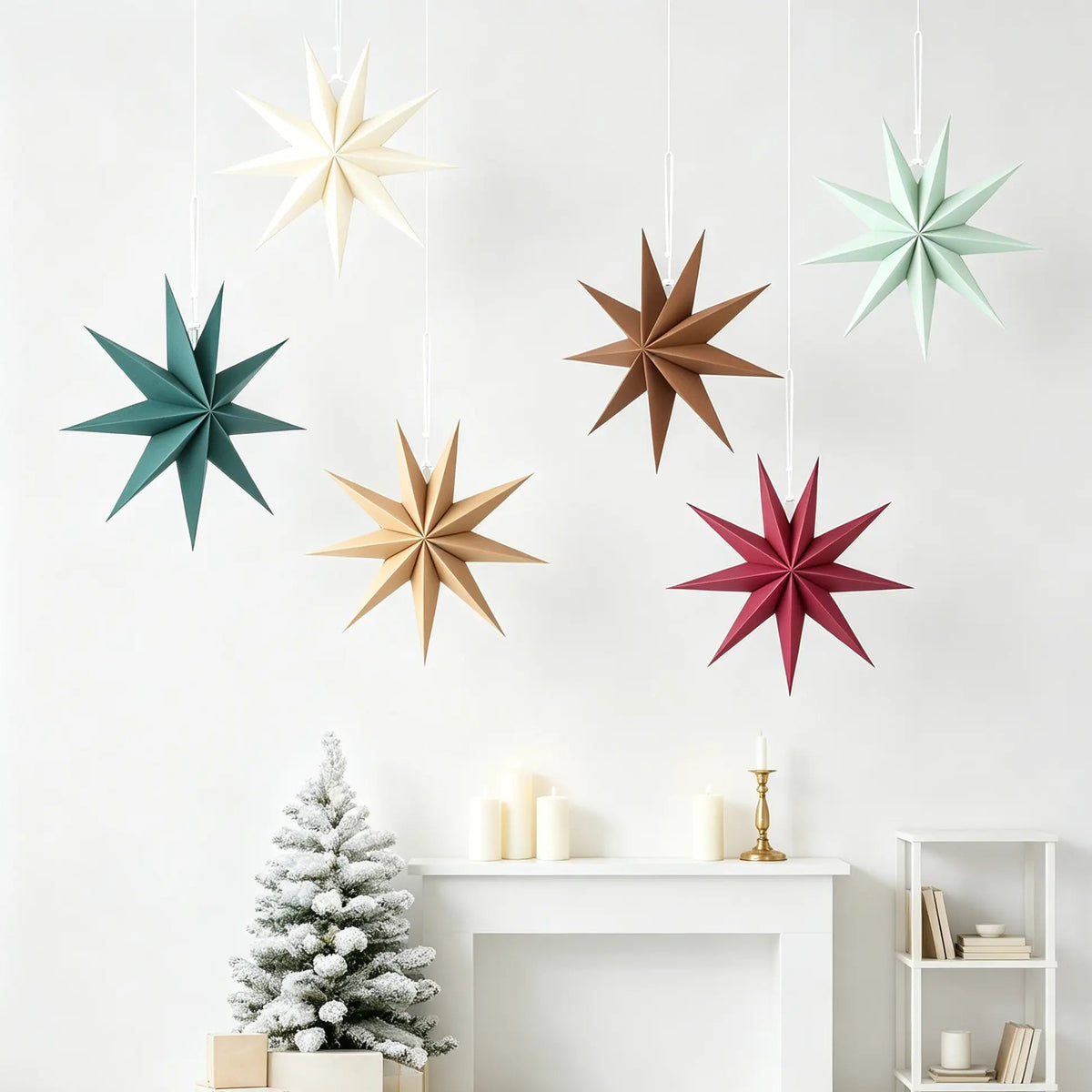Christmas Paper Star Lanterns and Lampshade Set on a white background