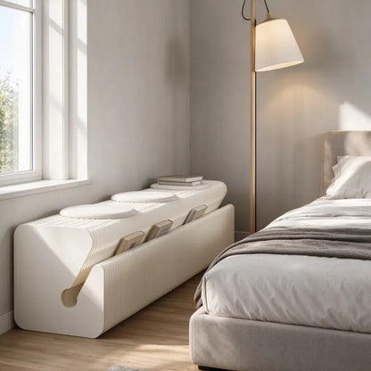 Flexible Stretchable Kraft Paper Bench with Cushions showing its structure