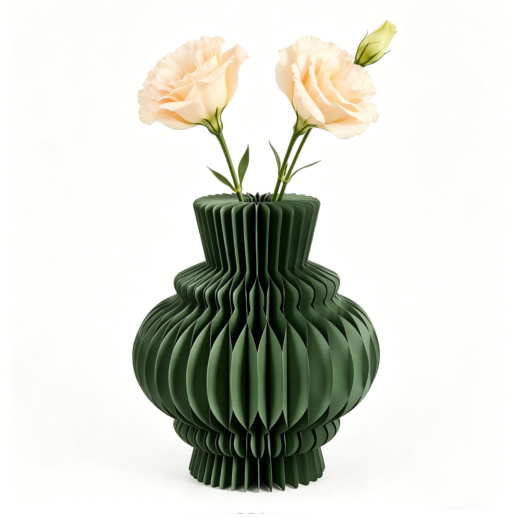 OEM ODM and private label support – dark green honeycomb paper vase with orange flowers