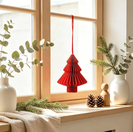 Honeycomb Paper Christmas Tree Ornament showing its structure