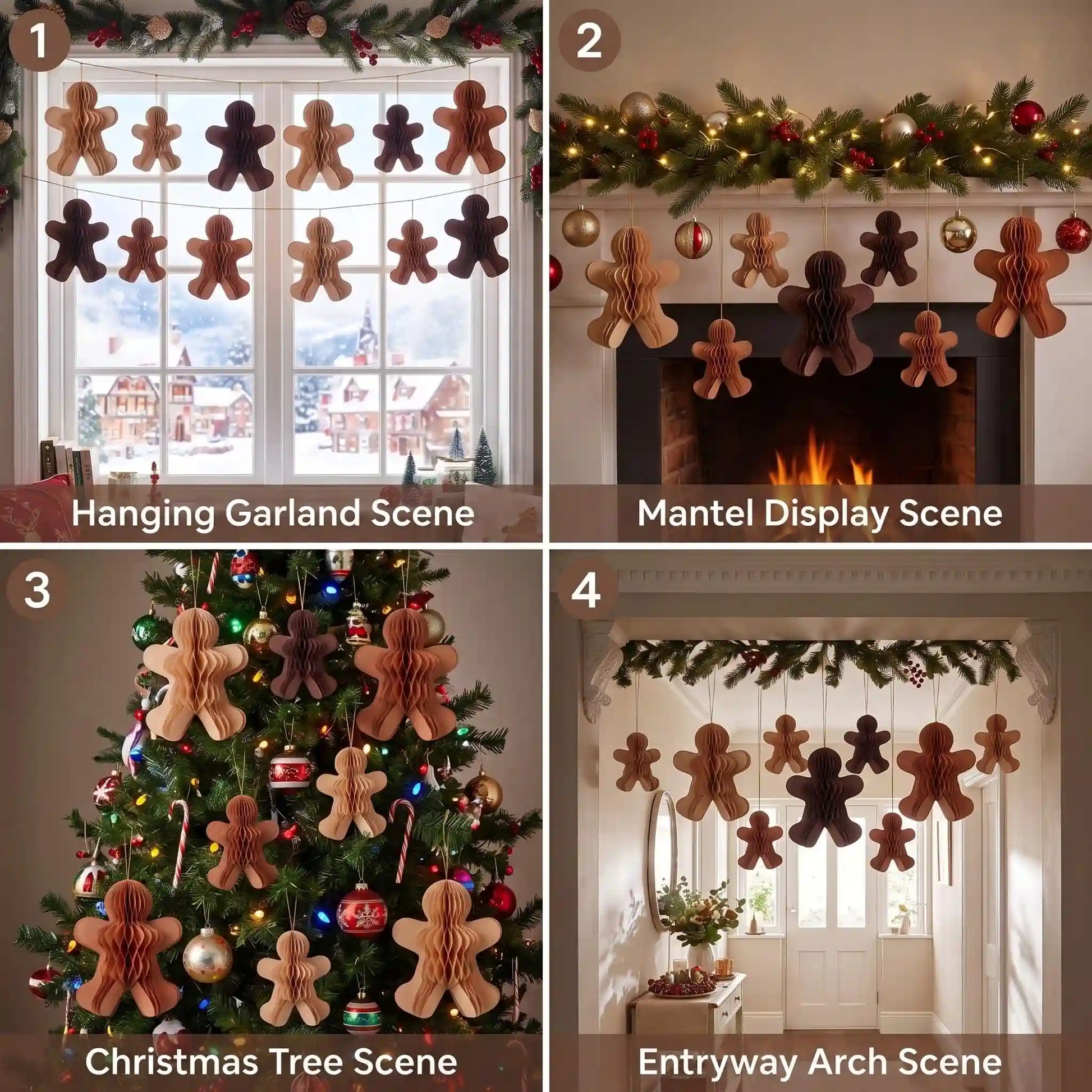 Honeycomb Paper Gingerbread Ornaments showing its structure and design details