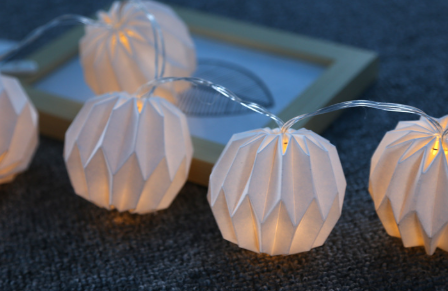 Custom white origami paper light covers during product development