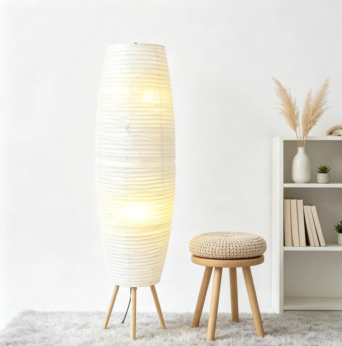 Nordic Rice Paper Floor Lampshade showing its structure and design details