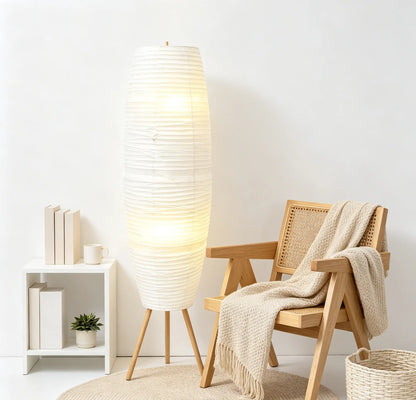 Folded Nordic Rice Paper Floor Lampshade for compact storage and shipping