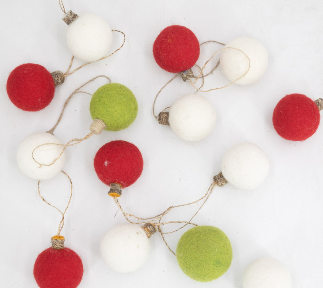 Red and white felt ball string lights for custom collections