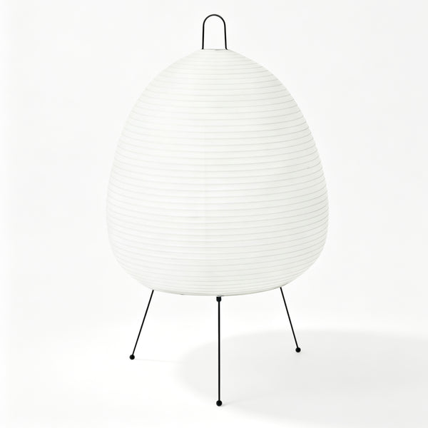 Classic white rice paper lantern on black tripod stand
