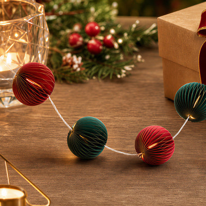 Red and Green Honeycomb Paper String Lights showing its structure