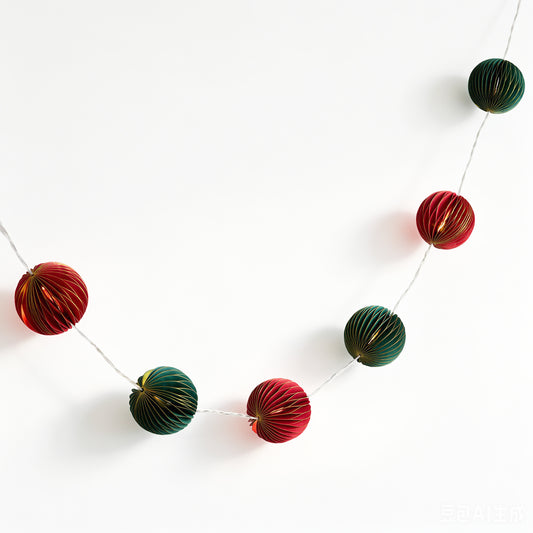 Red and Green Honeycomb Paper String Lights on a white background